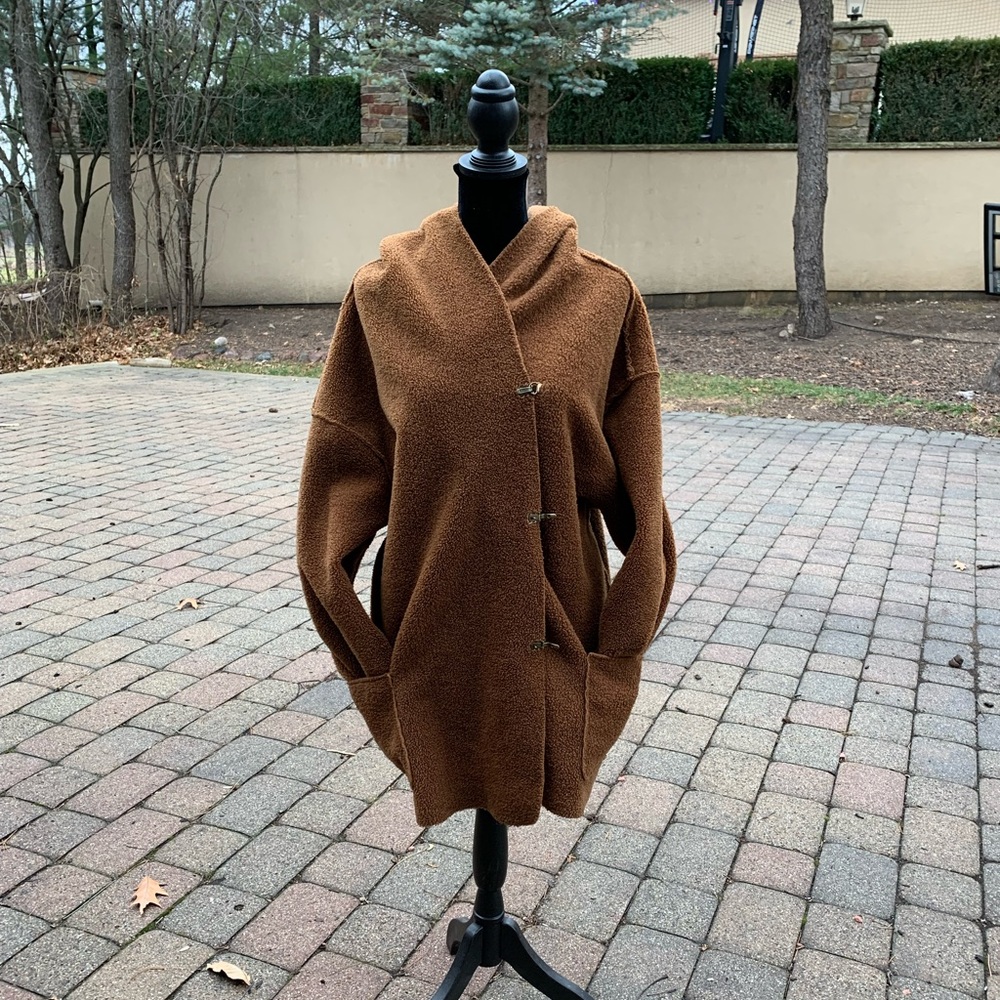 NWOT Max Studio Hooded Faux Shearling Knit Jacket/Teddy Coat - Picture 5 of 16